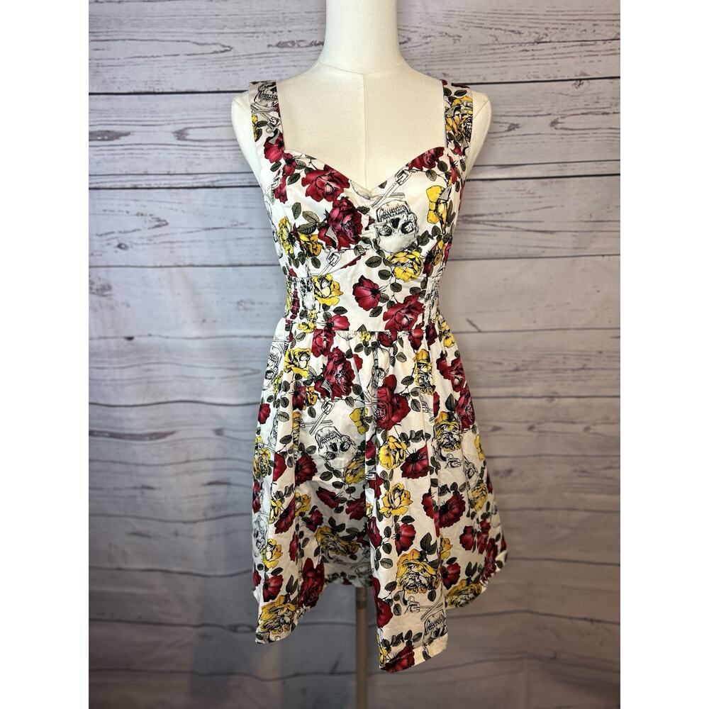 Hot Topic Roses and Skulls Retro Fit & Flare Dress Medium